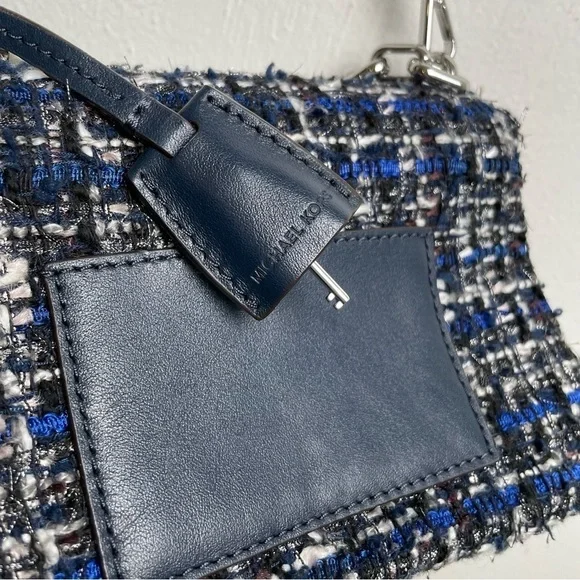 MICHAEL KORS Cece Tweed Small Shoulder Crossbody Satchel Bag Silver Chain Luxury - Picture 10 of 17
